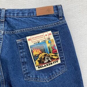 Dearborn Denim Jeans Mens 35x28 Blue Relaxed Fit Stone Wash Made in USA Chicago